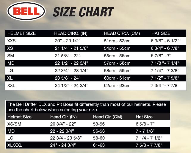 Bell Drifter Helmet Size Chart