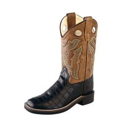 Old West Cowboy Boots Childrens TPR Outsole Black Crackle VB9112
