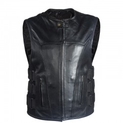 Mens Motorcycle Premium Leather MV315-11 Bullet Proof Style Vest CCW
