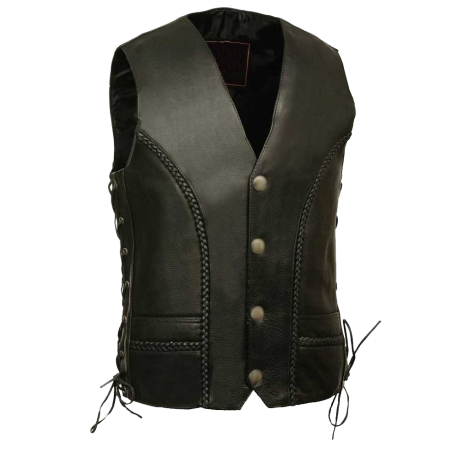 LEATHER VEST with BRAIDS IN FRONT & BACK
