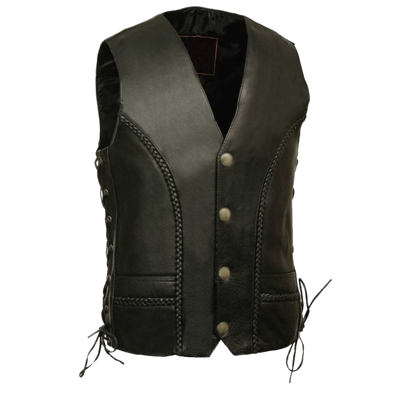 LEATHER VEST with BRAIDS IN FRONT & BACK