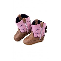 Jama Old West Poppets - Infant Boots 10101 Tan Vintage Crackle Foot/Pink Shaft Boots