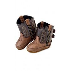 Jama Old West Poppets - Infant Boots 10102 Tan Vintage Crackle Foot/Brown Crackle Shaft Boots