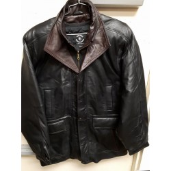 Mens Soft Casual Black Leather Jacket with brown collar- Zipout Liner