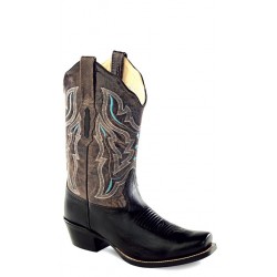 Old West 18008 Ladies Black Foot/Grey Crackle Shaft Fashion Boots