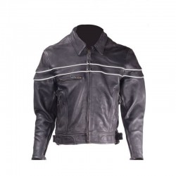 Click to enlarge the image Mens Leather Racer Motorcycle Jacket With Reflective Piping