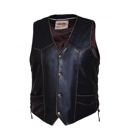 Men's Vintage Brown Leather Vest - Leather King & KingsPowerSports