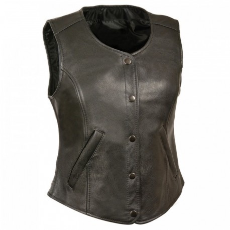 Ladies leather vest PLAIN- 3089 - Leather King & KingsPowerSports