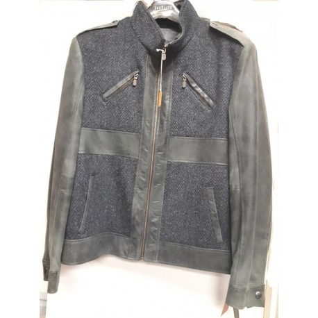 Casual leather & Wool combo jacket Green /Grey /Blu. 4804