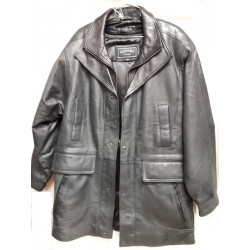 Mens Soft Casual Greenish Leather Jacket with brown collar- Zipout Liner