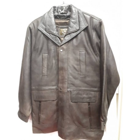 Mens Soft Casual Brown Leather Jacket with brown collar- Zipout Liner