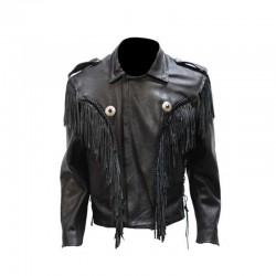Mens Leather Bon Jovi Jacket With Braid & Fringe