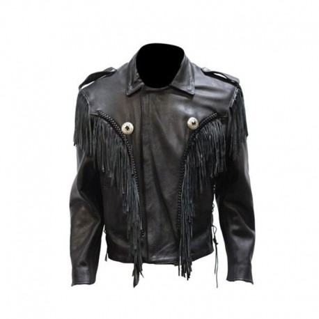 Mens Leather Bon Jovi Jacket With Braid & Fringe - Leather King ...