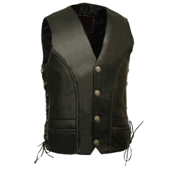 Mid Weight LEATHER VEST with BRAIDS IN FRONT & BACK