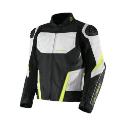 OLYMPIA KANTO Leather Sports Jacket Black/white / Neon yellow