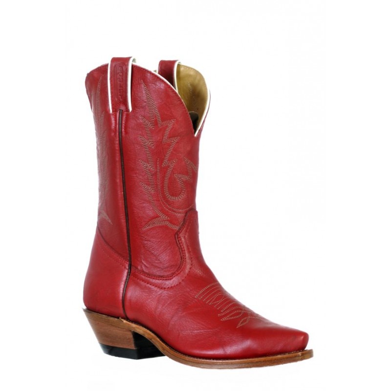 red snip toe cowboy boots with white outlined cross