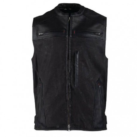 Tough As Nail Leather and Waxed Canvas Vest (Black) By Speed & Strength