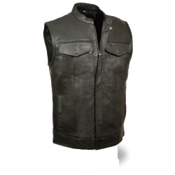 Economy Leather Club Vest with Snap/ zip MV 316- Black Lining
