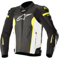 MISSILE Leather Jacket TECH-AIR® COMPATIBLE Black / white/ Yellow - by Alpinestars