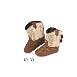 Infant Boots 10133 Brown Ostrich Foot/Off white Shaft with Red embroidary Boots -Jama Old West Poppets -