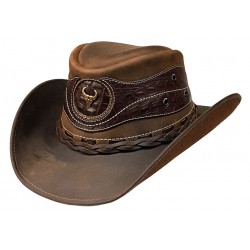 Modestone Weathered Antiqued Leather Cowboy Hat Crocodile Skin Pattern Applique