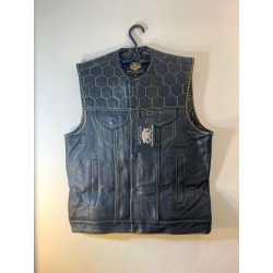Mens Honey Comb black leather Gold stitch Vest
