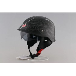 Black White Stripe Open Face Motorcycle Helmet With Black Visor (DOT)
