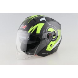 3/4 Lime Green Open Face Motorcycle Helmet with Dual Visor Shield