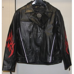 Black Leather Jacket with Red Leather Flames by BullFaster