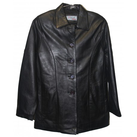 Ladies Black Button-Up Leather Jacket