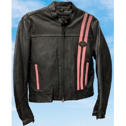 Victory Leather Jacket Black w/Pink Stripes - Ladies Jacket