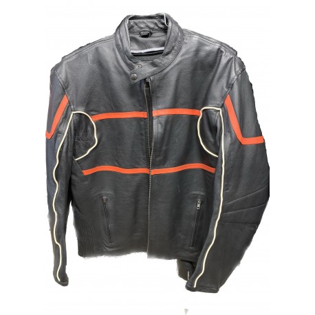 Men's Black Moto Jacket Orange & White Ref. Stripe