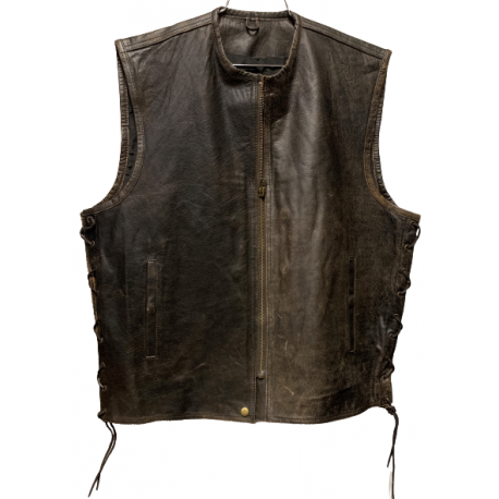 Antique Brown Leather Vest with Lace-Up Sides by Milwaukee Leather