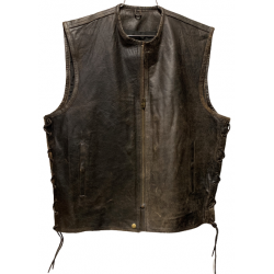 Antique Brown Leather Vest with Lace-Up Sides by Milwaukee Leather