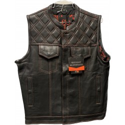 Men's Black Leather Vest with Red Stitching