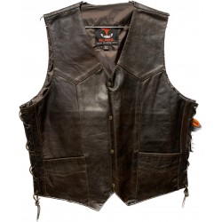 Men's Brown Leather Vest with Side Lace by BFR