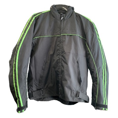 Black Motorcycle Jacket with Twin Green Stripes