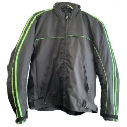 Black Motorcycle Jacket with Twin Green Stripes