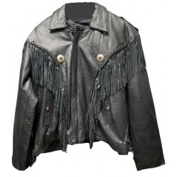 Men's Black Leather Frill Bonjovi Jacket