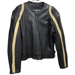 Teknic Black Perf Leather Men's Jacket with Beige Stripe