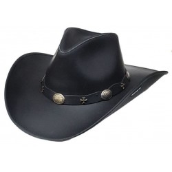 Modestone Unisex Leather Cowboy Hat Wide-brim maltese crosses Black