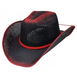 Modestone Unisex Straw Cowboy Hat Chinstring Black