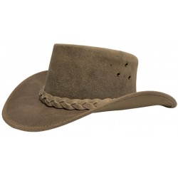 Tan/Brown Leather Western Hat with Chinstrap