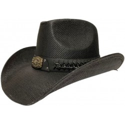 Black "Texas Longhorn" Straw Cowboy Hat with Decorated Hatband
