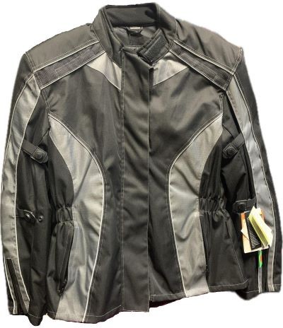 Lady s Textile Motorcycle Jacket Black Grey Leather King KingsPowerSports