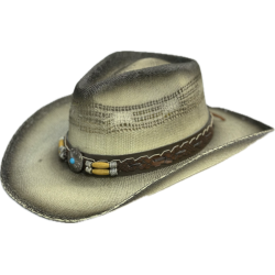 Natural Straw Western Hat with Black Highlights and Decorative Hatband