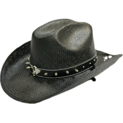 Tastefull Western Hat, Black Straw 23013 with Studded Hatband