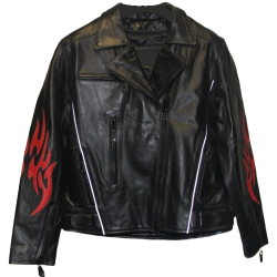 LK's Black Leather Jacket with Red Leather Flames