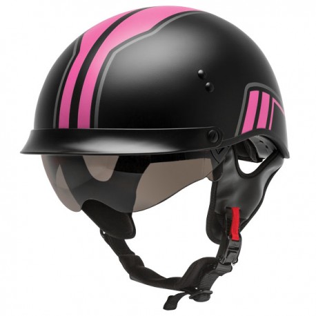 Gmax HH-65 Full Dressed Half Helmet- Black/Pink