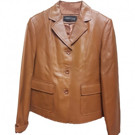 Ladies Caramel Casual Leather Jacket